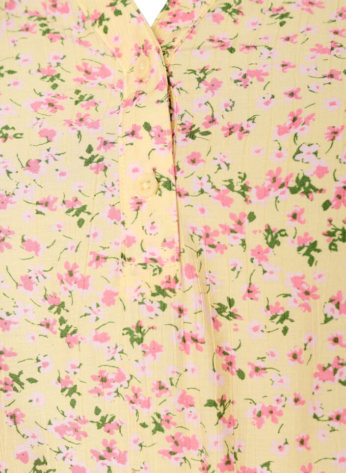 Floral viscose blouse with short sleeves and a ruffle collar, Yellow, Packshot image number 2