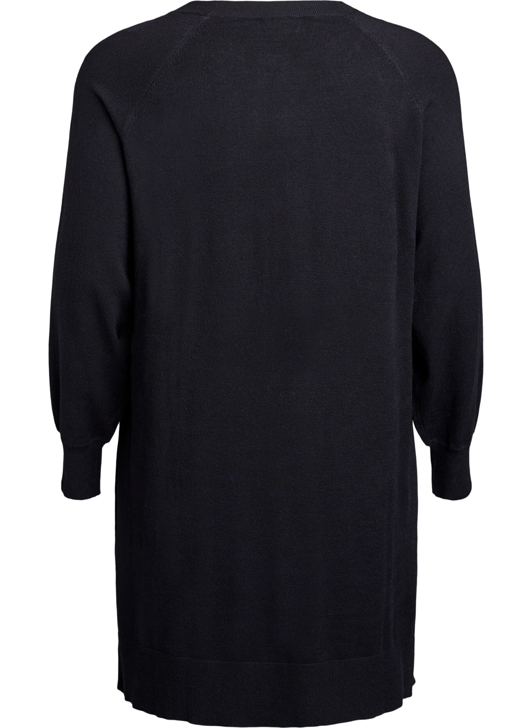 ZizzifashionShort knitted dress with raglan sleeves and a centre seam, Black, Packshot image number 1