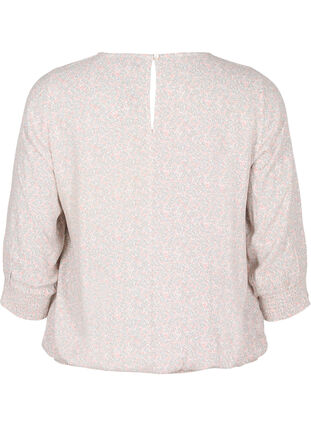 Floral viscose blouse with smock and 3/4 sleeves, White Ditsy AOP, Packshot image number 1