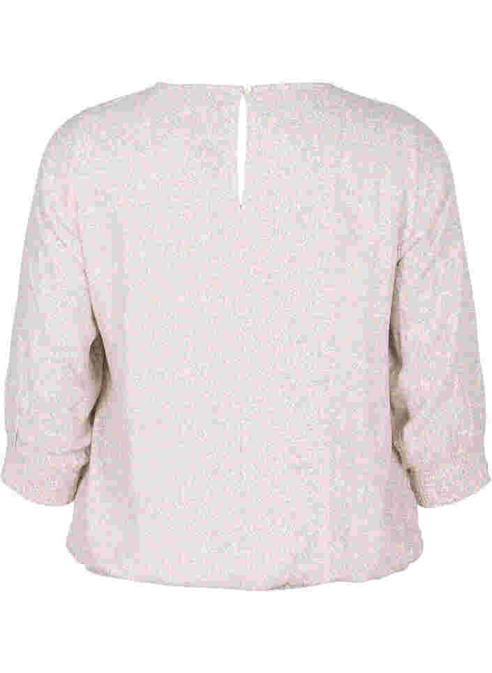 Floral viscose blouse with smock and 3/4 sleeves, White Ditsy AOP, Packshot image number 1