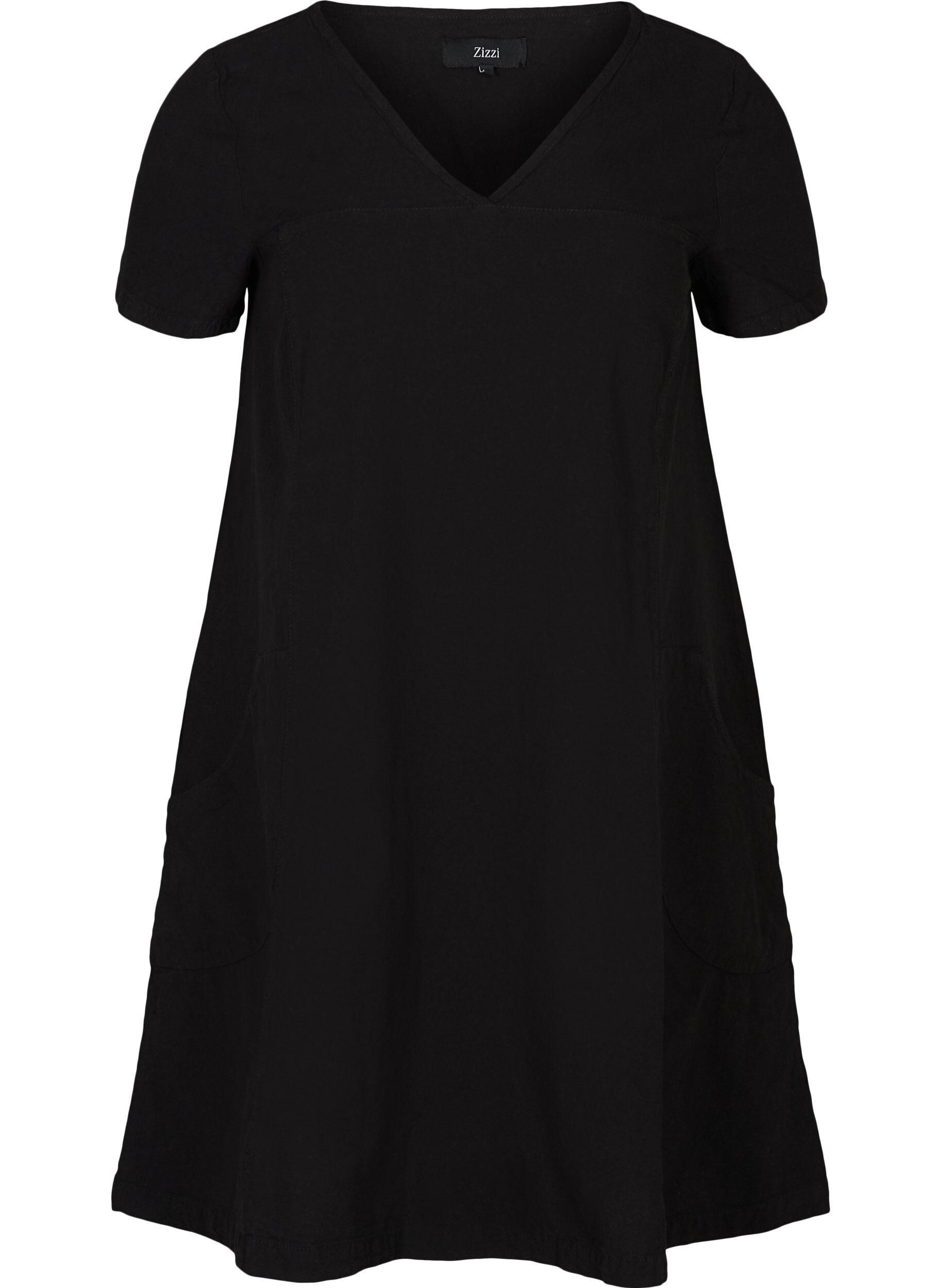 Zizzifashion Short-sleeved cotton dress, Black, Packshot image number 0