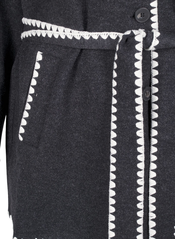 Coat with contrast-coloured edges, Dark Grey Melange, Packshot image number 3