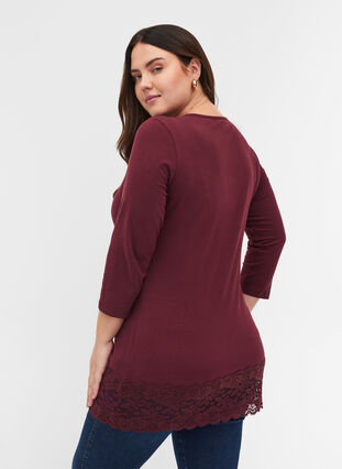 3/4-sleeved cotton blouse with lace, Port Royal, Model image number 1