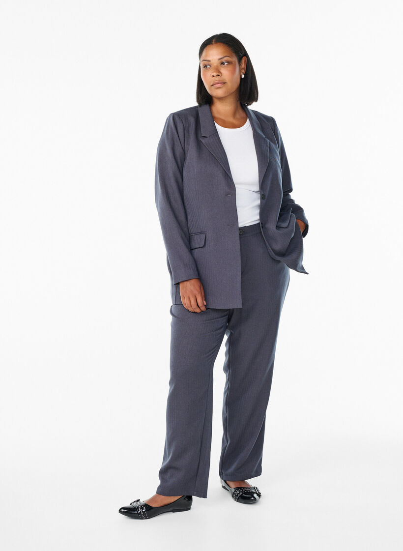 Suit trousers with straight legs and textured pattern, Dark Grey, Model image number 0