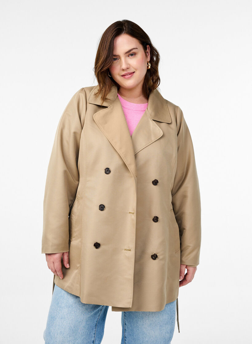 Short trench coat with belt, Beige, Model image number 0