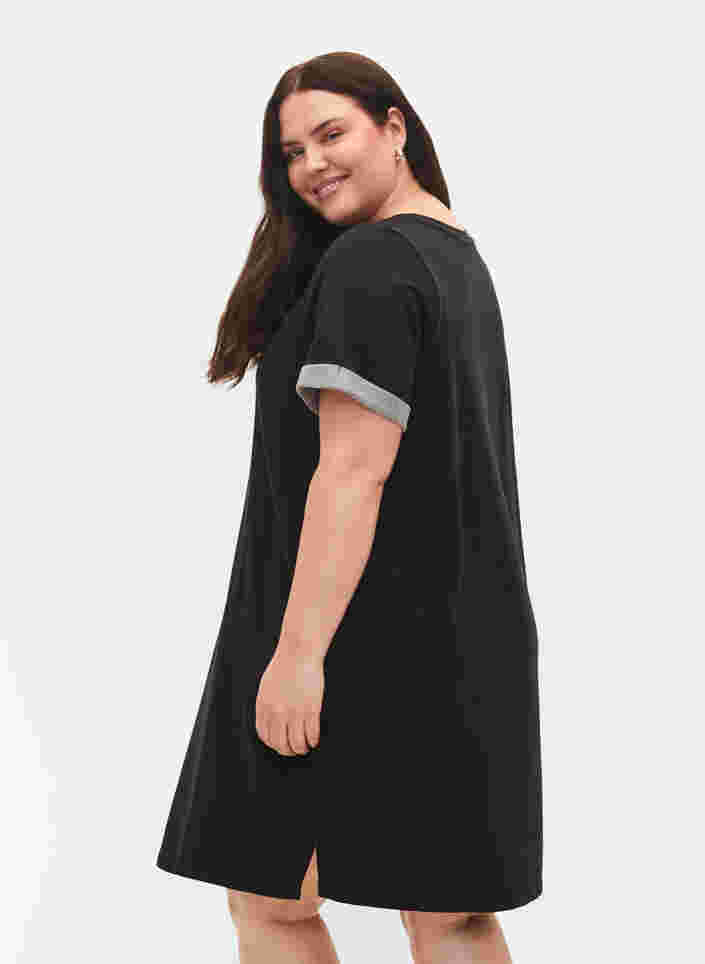 Sweater dress with short sleeves and slits, Black, Model image number 1