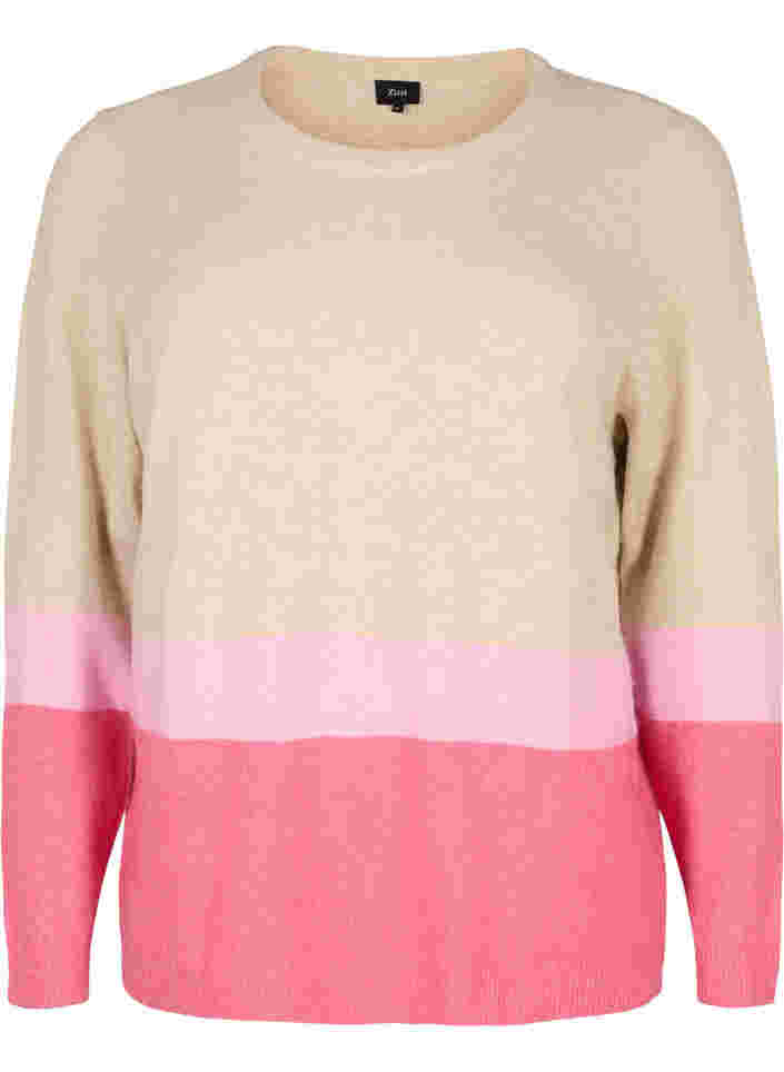 Striped knitted jumper with round neckline, Hot Pink Comb, Packshot image number 0