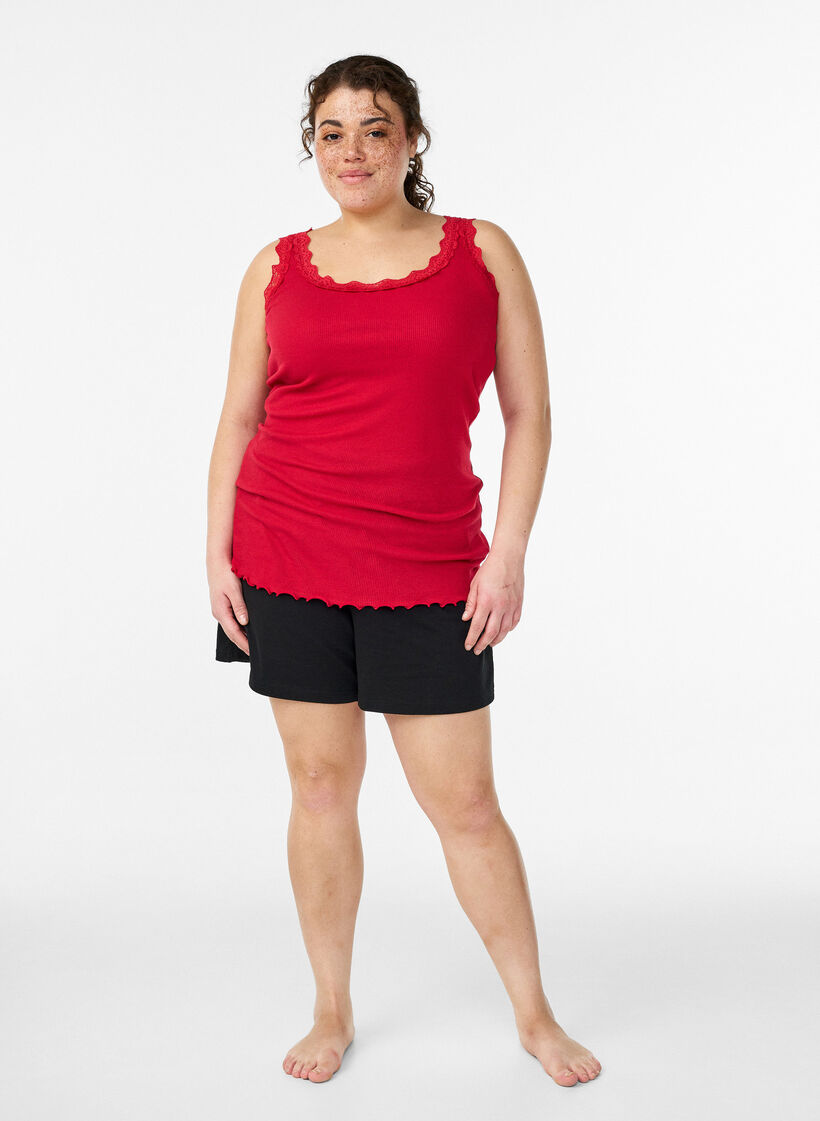 Top with lace trim, Red, Model image number 1