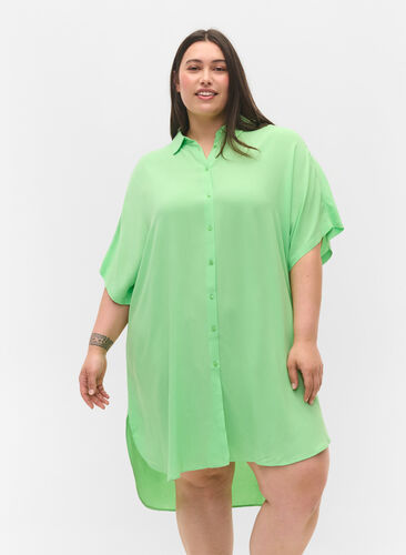Long viscose shirt with 2/4 sleeves, Summer Green, Model image number 0