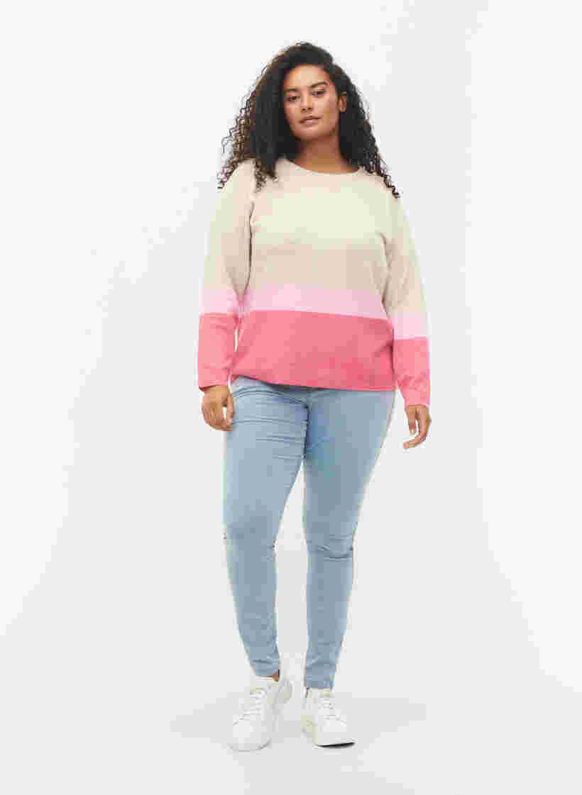 Striped knitted jumper with round neckline, Hot Pink Comb, Model image number 2