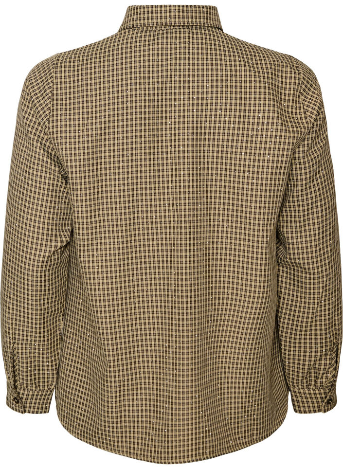 Shirt with small check pattern and rhinestones, Brown, Packshot image number 1