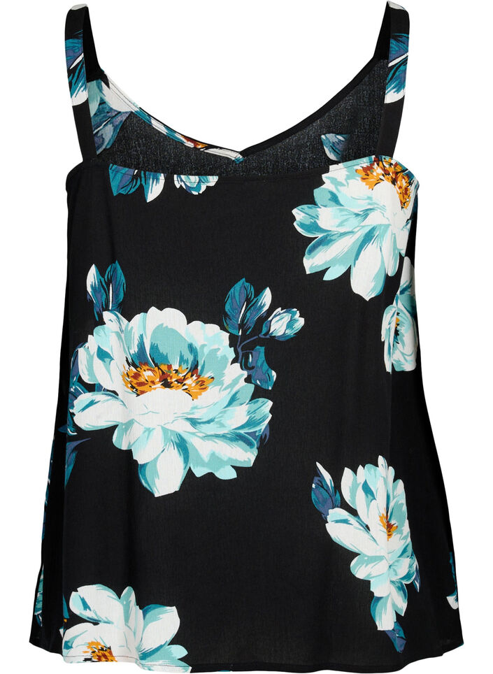 Sleeveless top in viscose, Black Big Flower, Packshot image number 1