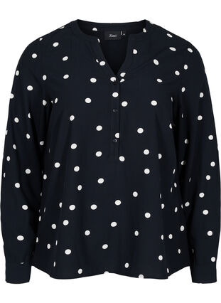 Patterned viscose blouse with long sleeves, Black Dot, Packshot image number 0