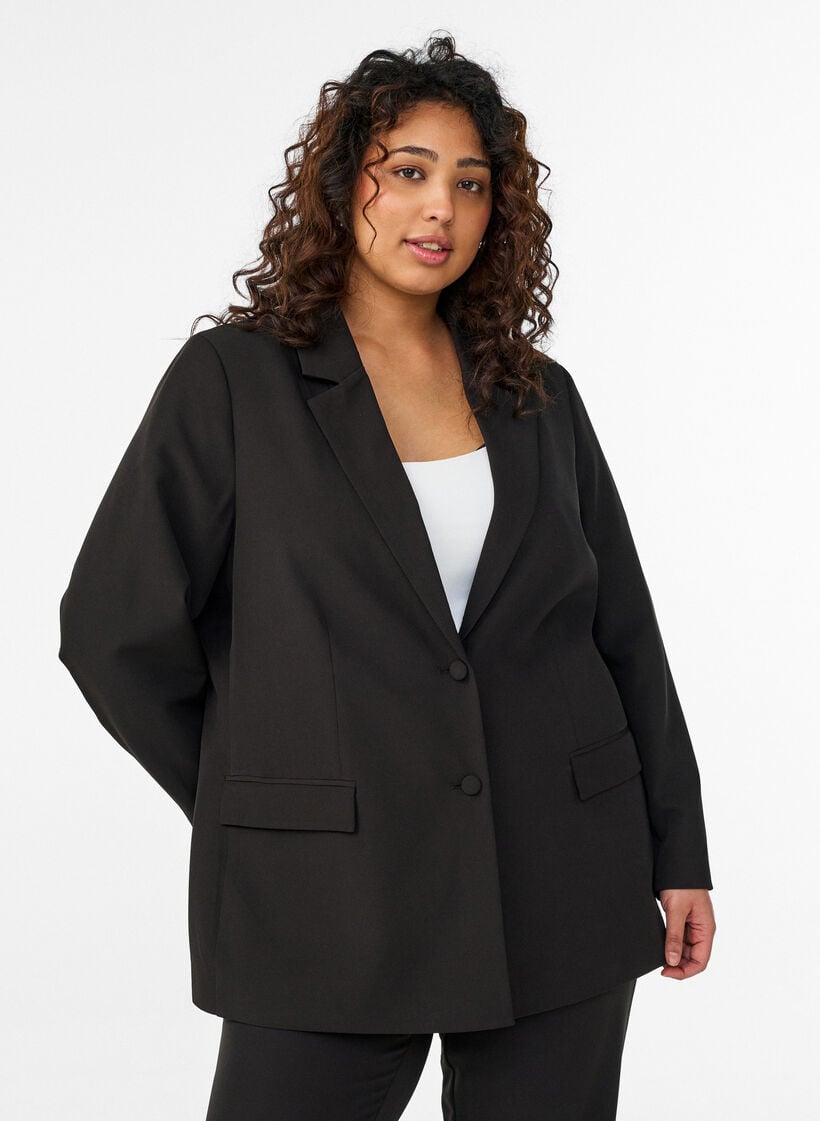 Classic blazer with button closure, Black, Model image number 0