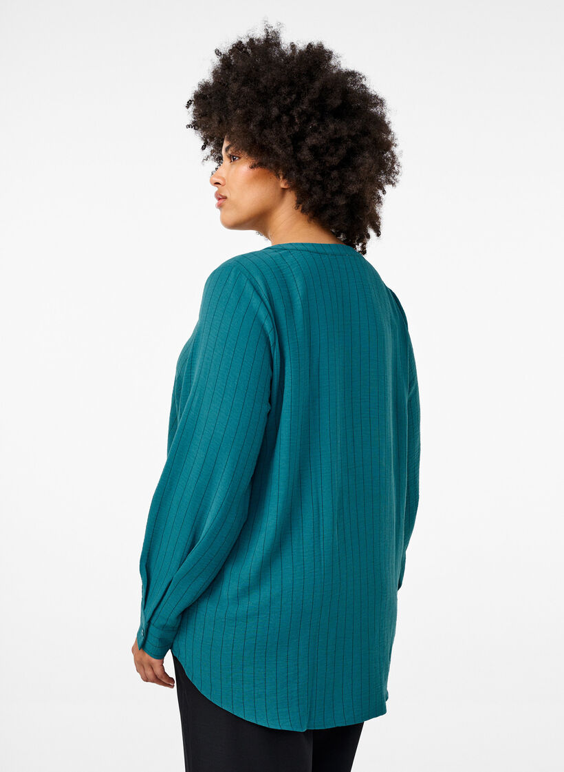 Pinstripe shirt blouse, Green, Model image number 2