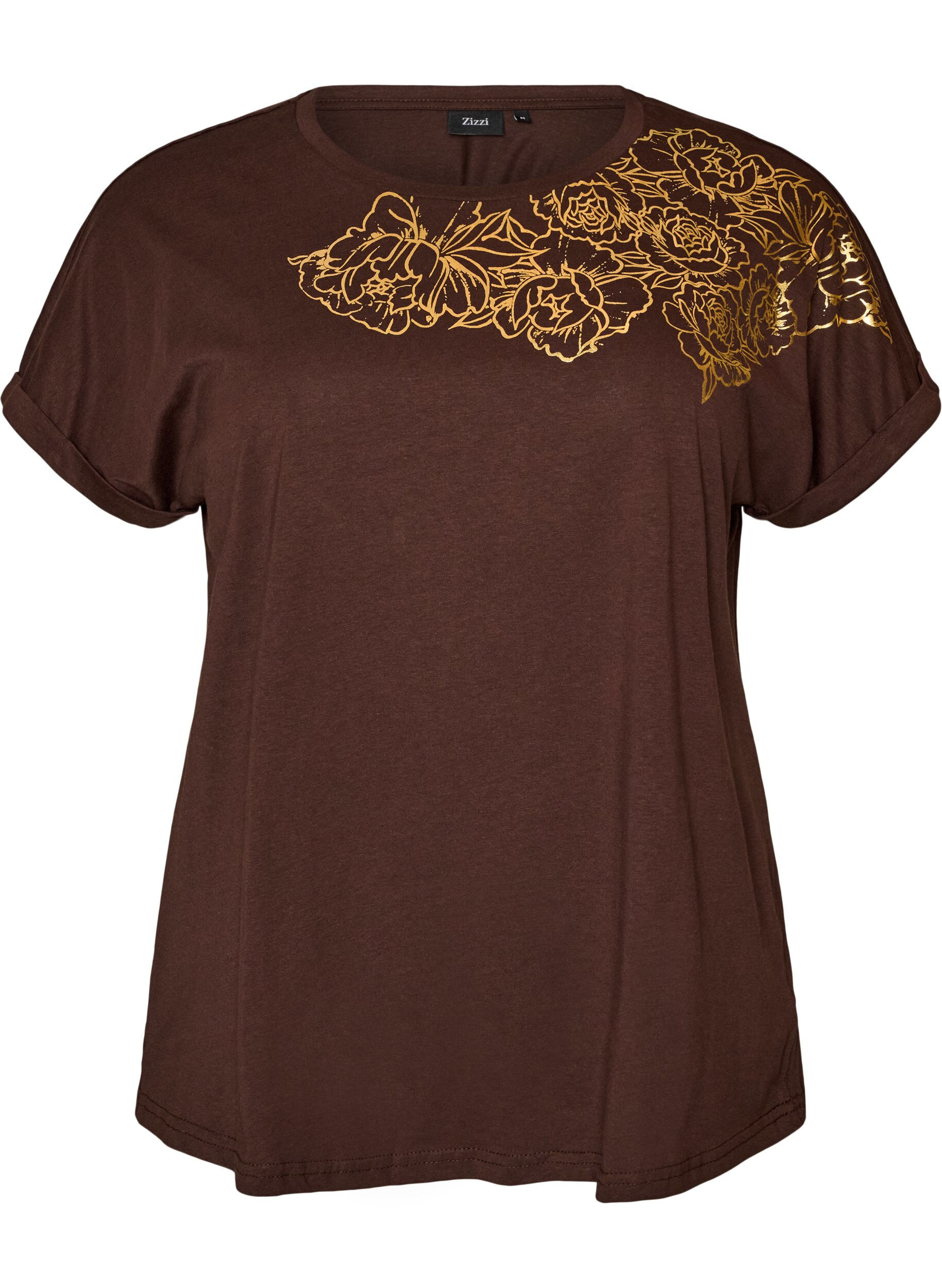 ZizzifashionCotton T-shirt with floral print, Brown, Packshot image number 0