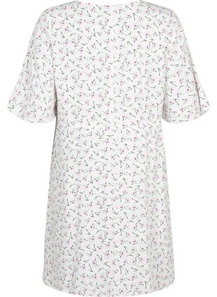 Dress with 1/2 sleeves and floral print in viscose, White Purple Flower, Packshot image number 1