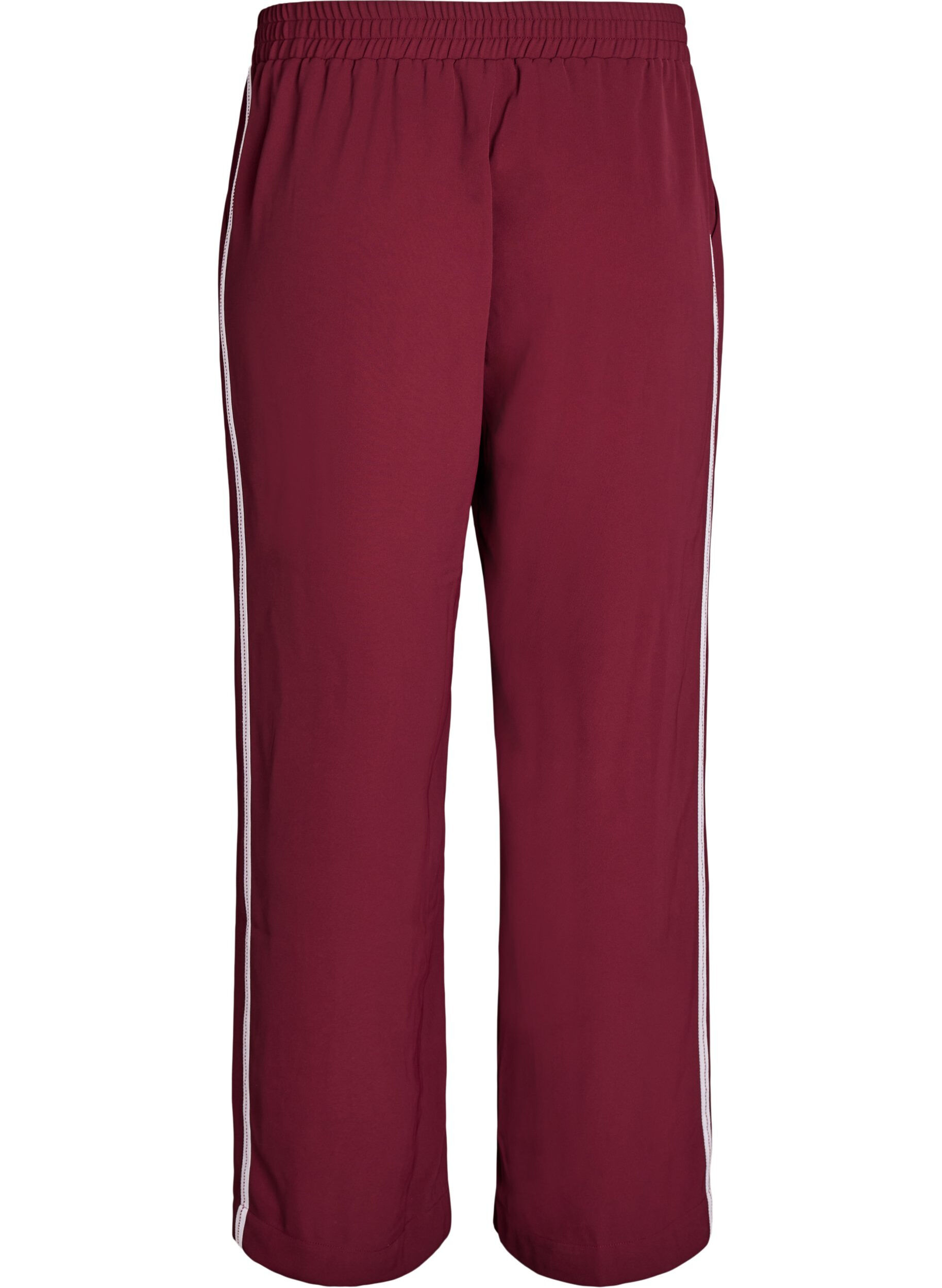 Zizzifashion Sporty trousers with straight legs and side stripes, Dark Bordeaux, Packshot image number 1