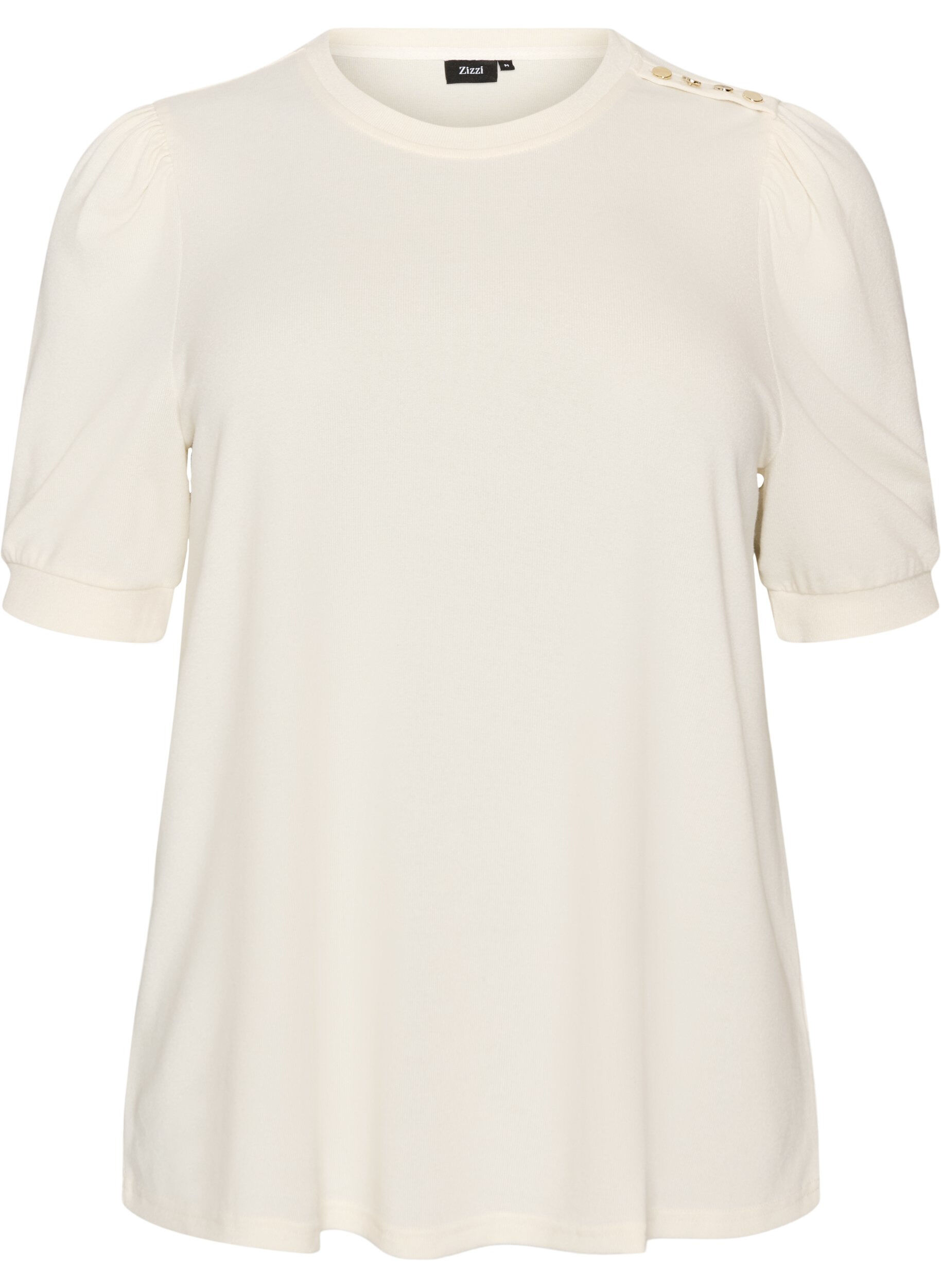 Blouse with button detail and short puff sleeves