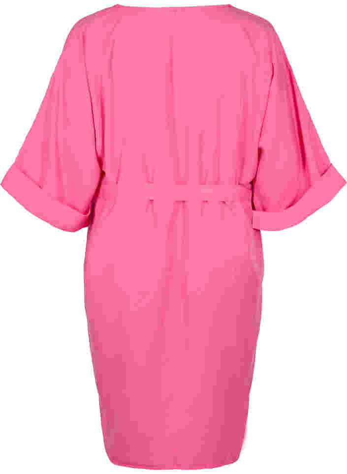 Dress with 3/4 sleeves and tie-belt, Shocking Pink, Packshot image number 1