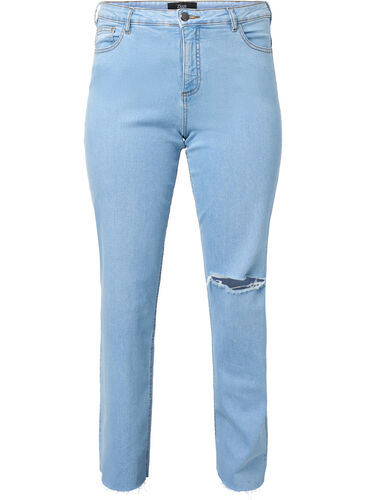 High waisted Gemma jeans with hole on the knee, Ex Lgt Blue, Packshot image number 0