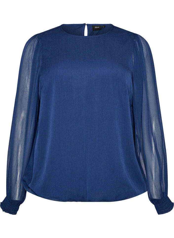 Chiffon blouse with sheer sleeves, Blue, Packshot image number 0