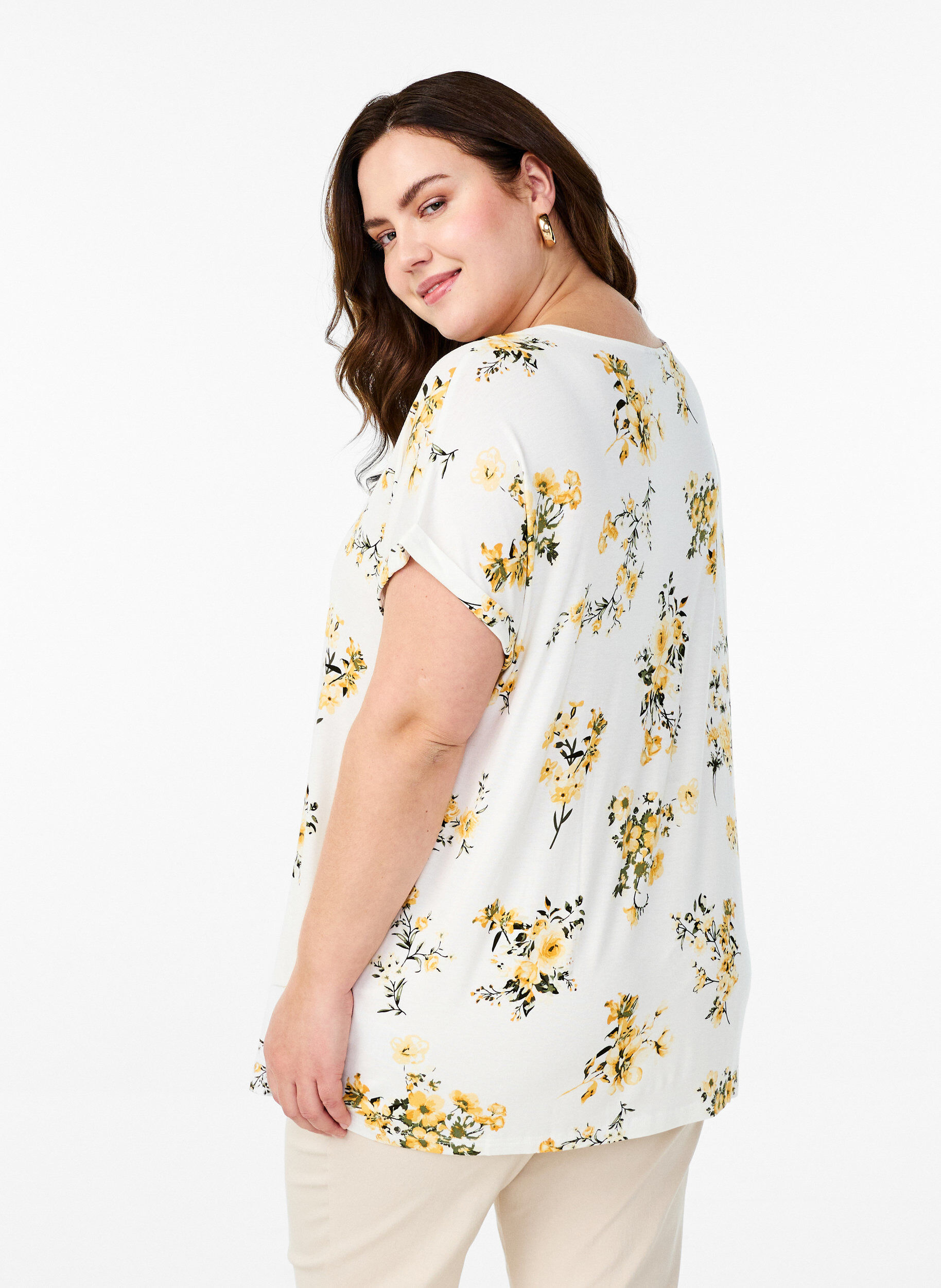 Zizzifashion T-shirt with floral print, Yellow, Model image number 2