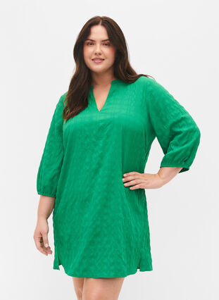 Textured tunic with 3/4 sleeves, Jolly Green, Model image number 0