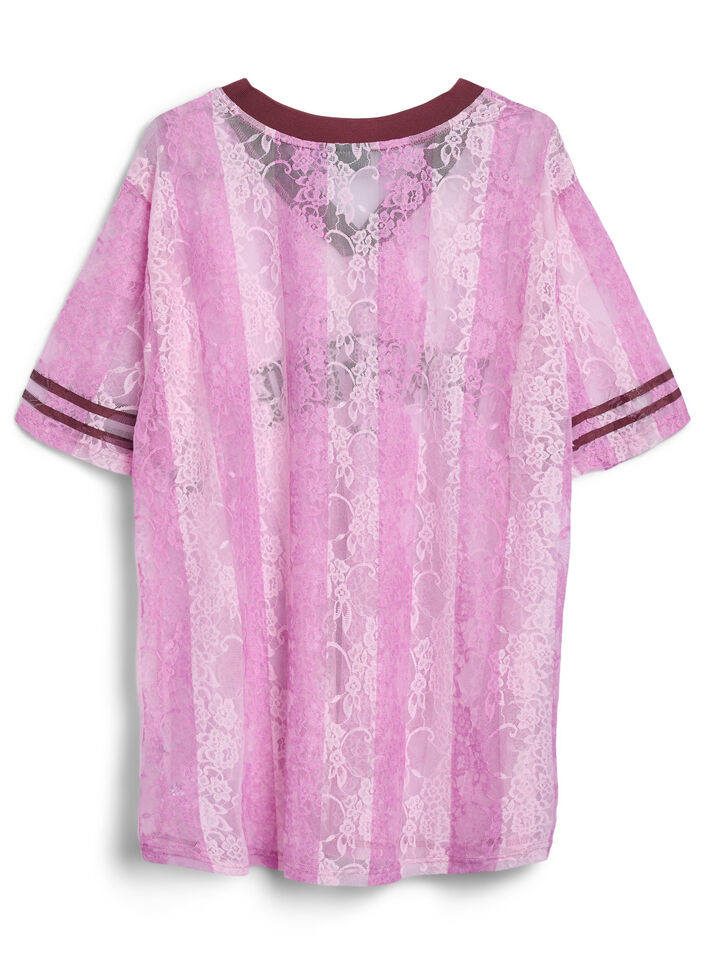 Striped lace blouse with statement print, Rose, Packshot image number 1
