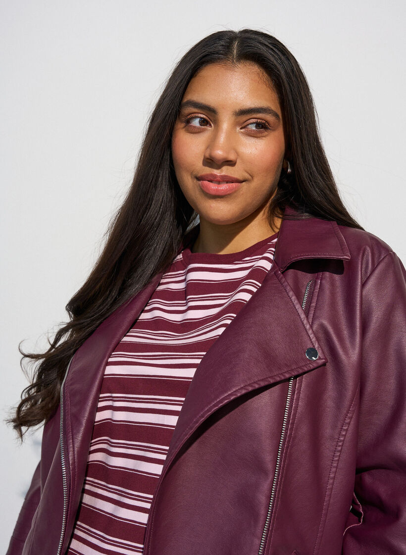 Faux leather biker jacket, Red, Model image number 3