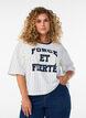 Boxy T-shirt with stripes and statement print, White, Model image number 0
