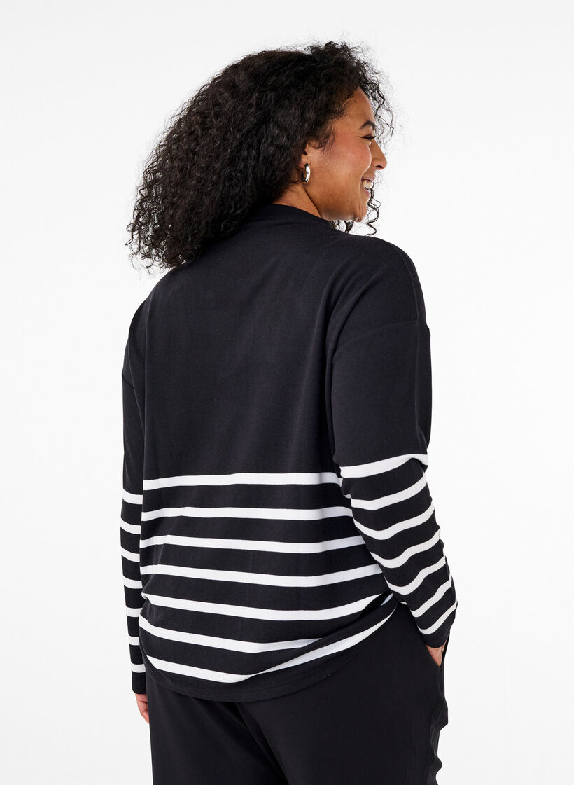 High neck, long-sleeved blouse, Black, Model image number 2