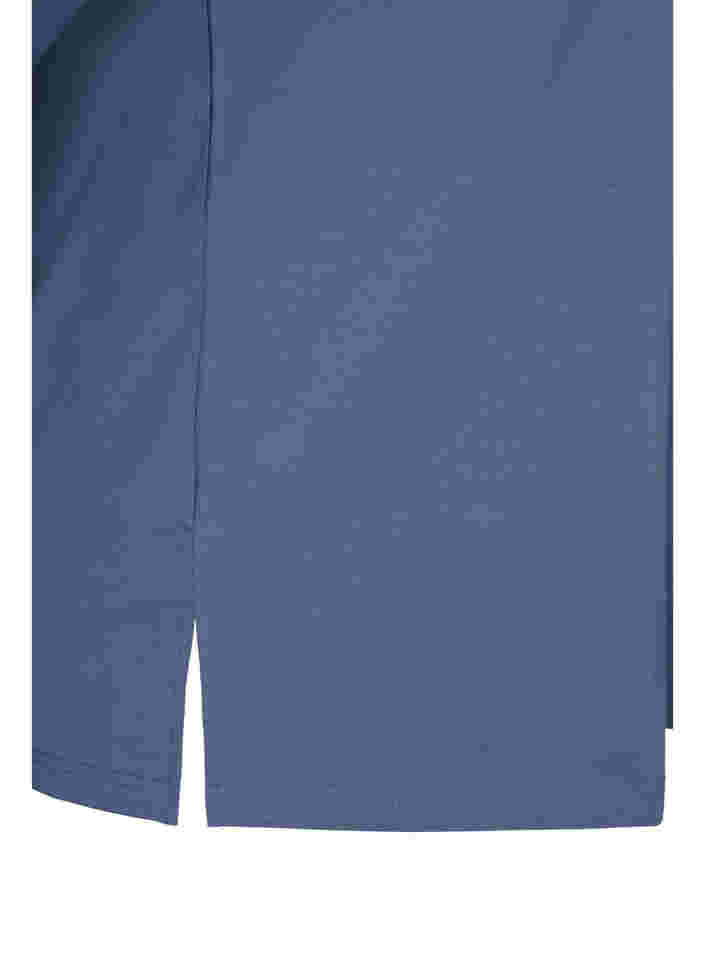 Plain-coloured cotton blouse with 3/4-length sleeves and slits, Vintage Indigo, Packshot image number 3
