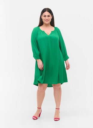 Viscose tunic with 3/4 sleeves, Jolly Green, Model image number 2