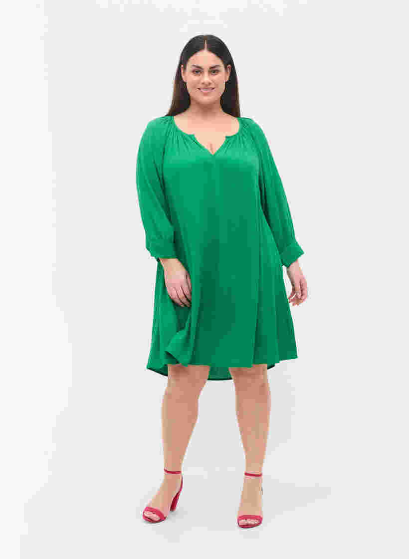 Viscose tunic with 3/4 sleeves, Jolly Green, Model image number 2