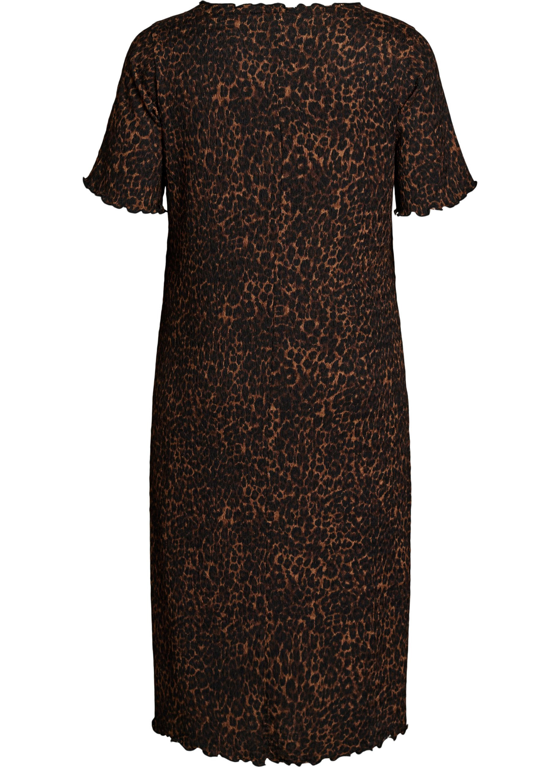 Zizzifashion Textured midi dress with short sleeves, Brown, Packshot image number 1