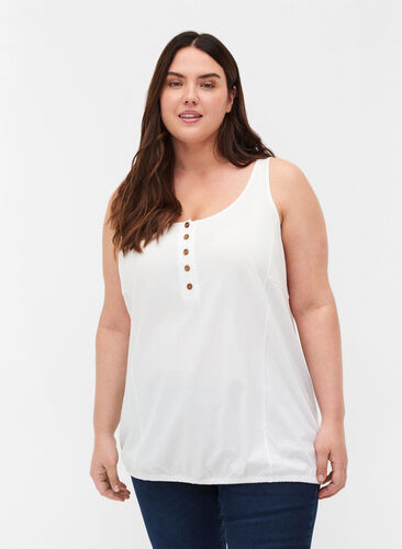 Top with a round neckline and buttons, Bright White, Model image number 0