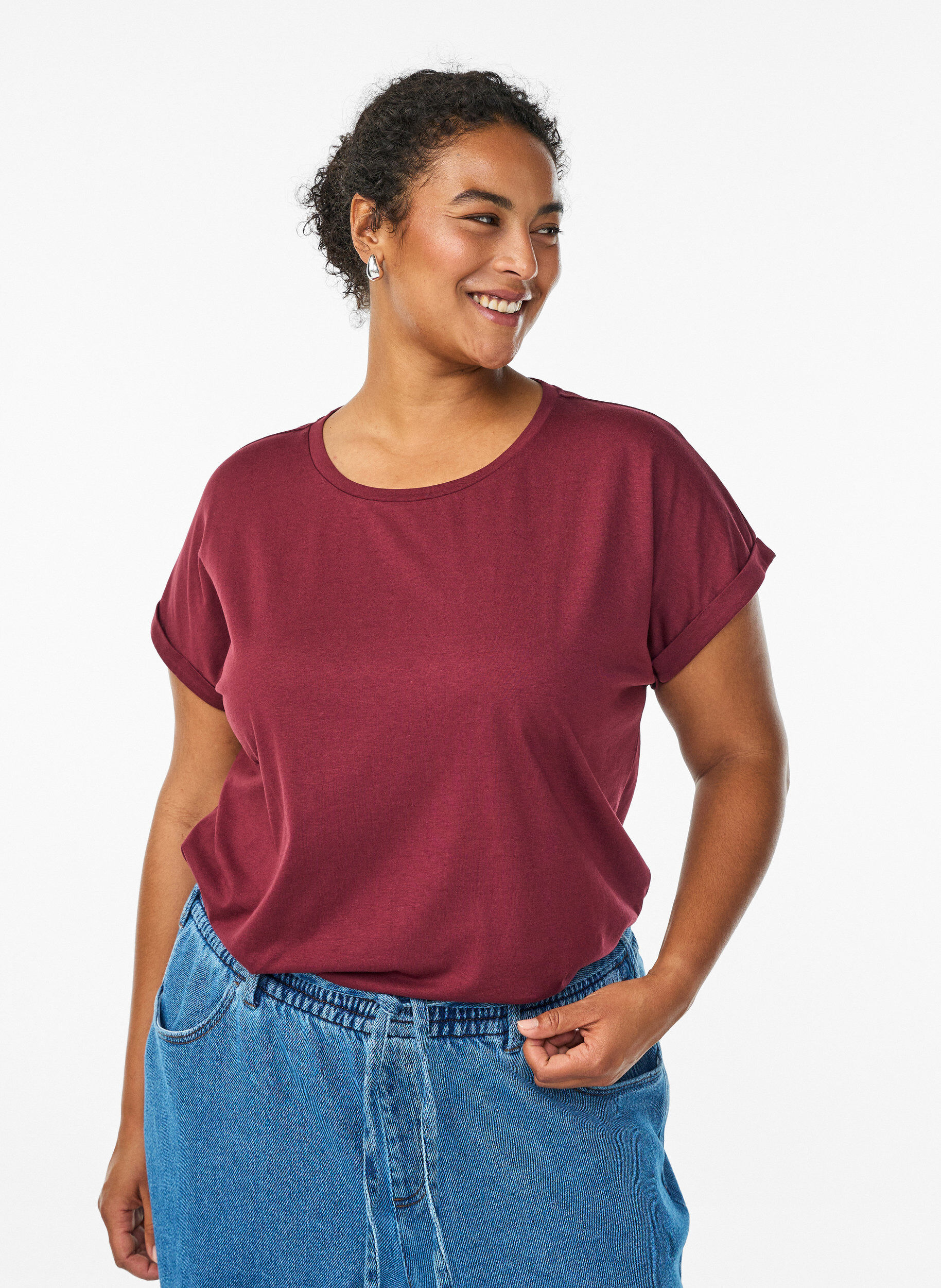 ZizzifashionShort sleeve cotton blend T-shirt, Dark Bordeaux, Model image number 0