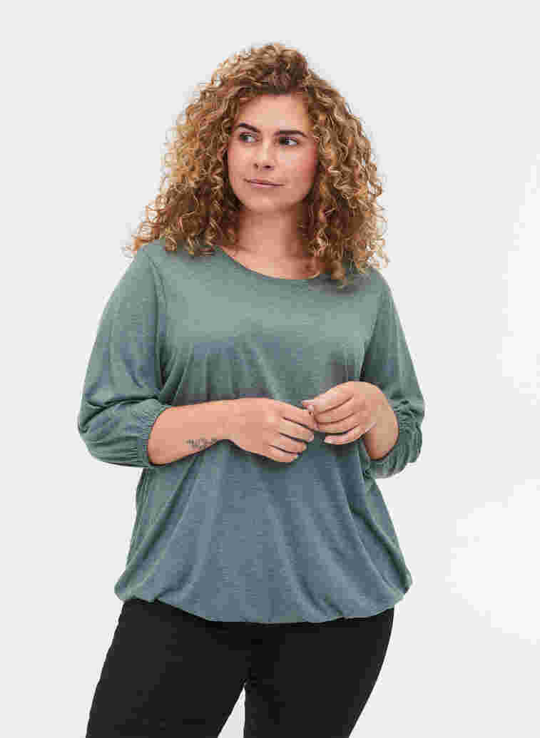 Plain blouse with 3/4 sleeves, Balsam Green Mel, Model