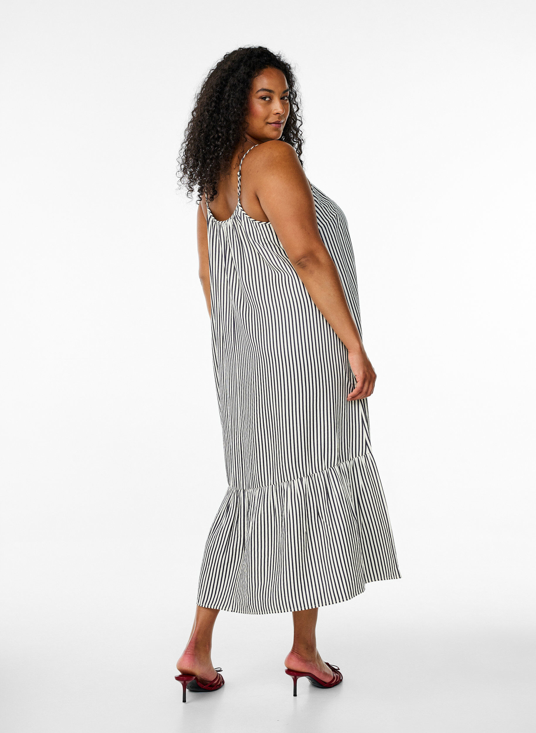 Zizzifashion Summer dress with stripes and A-line shape, Black, Model image number 1