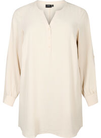 Solid color tunic with v-neck and buttons