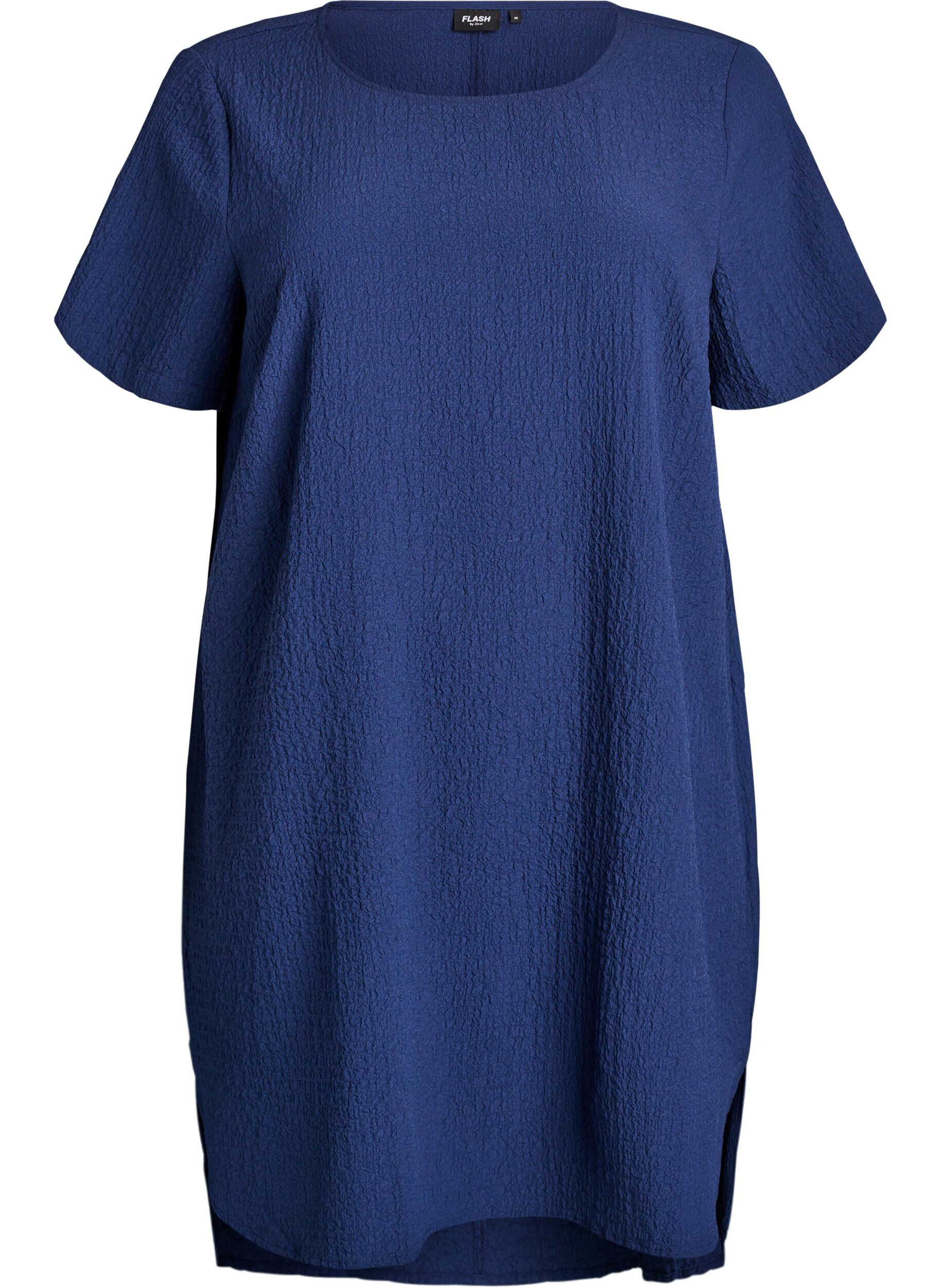 ZizzifashionShort dress with a crinkled texture and short sleeves, Blue, Packshot image number 0