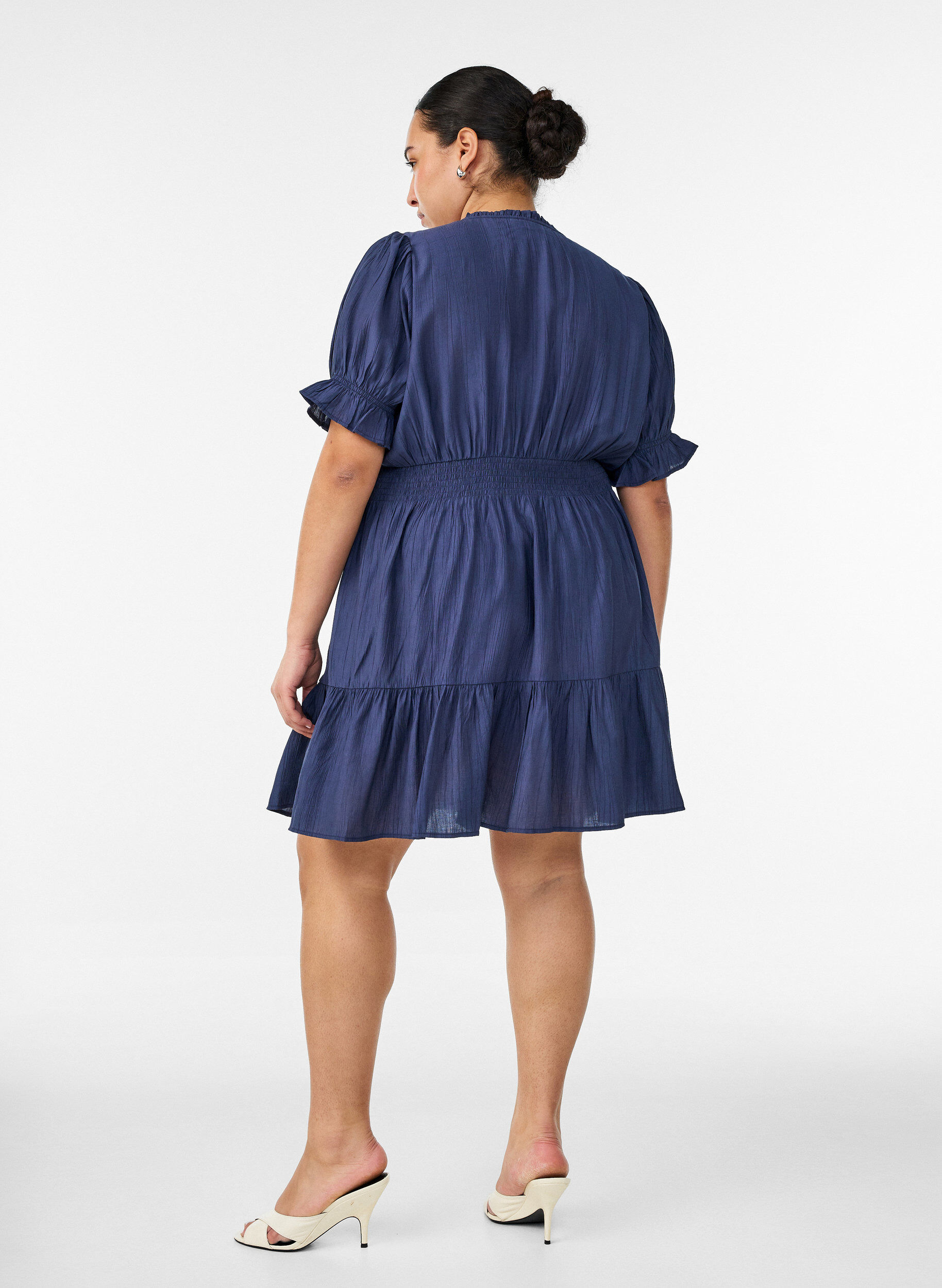ZizzifashionShort viscose dress with ruffle details, Blue, Model image number 2