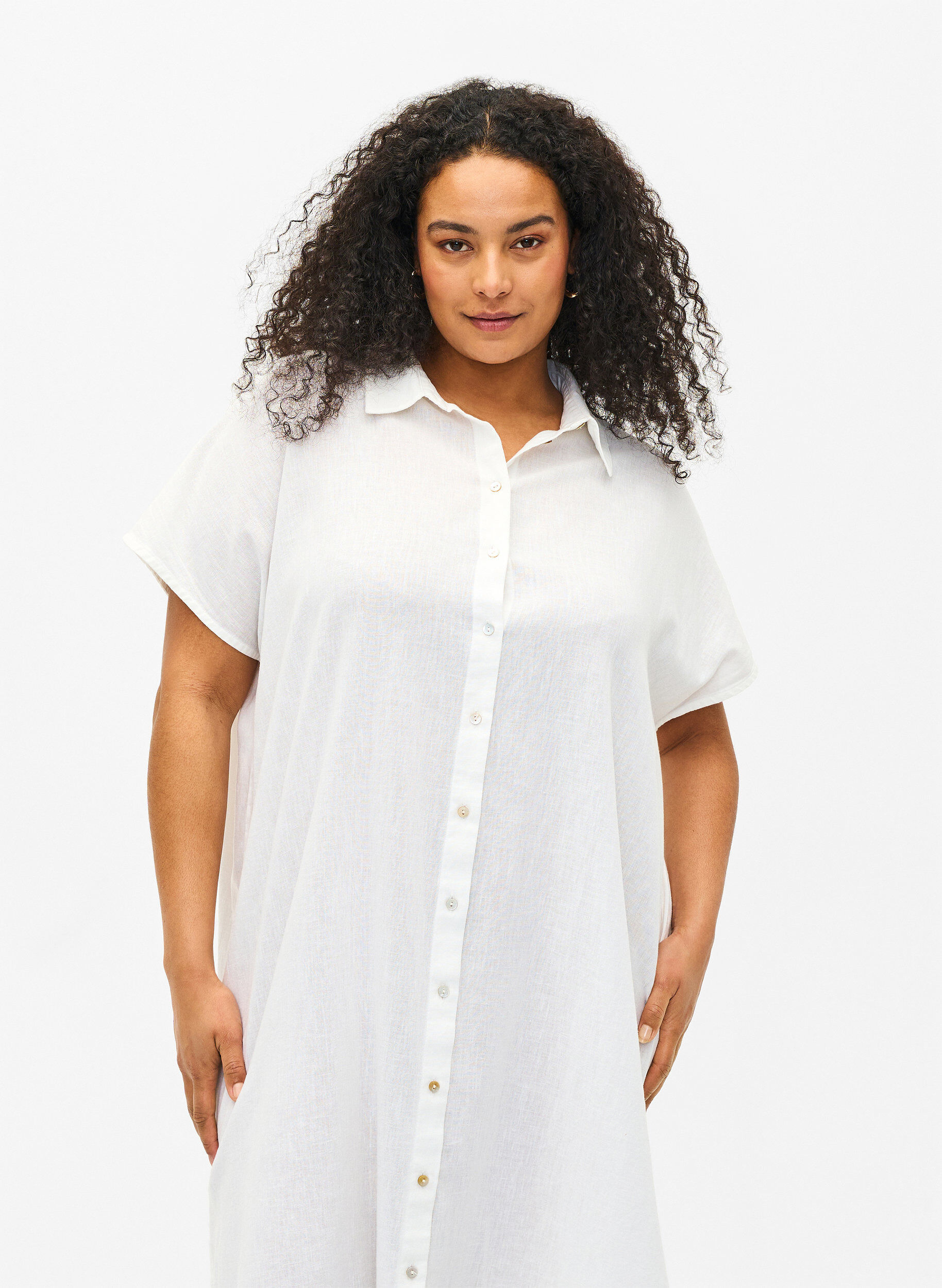 Zizzifashion Long shirt in cotton blend with linen, White, Model image number 2