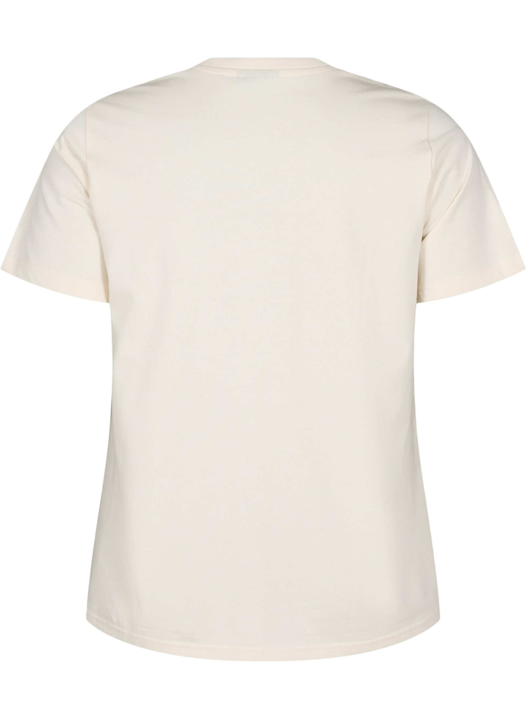 Zizzifashion Organic cotton T-shirt with print on the front, Vanilla, Packshot image number 1