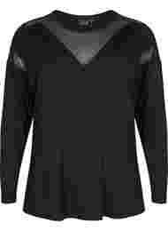 Long-sleeved viscose workout top with mesh, Black, Packshot