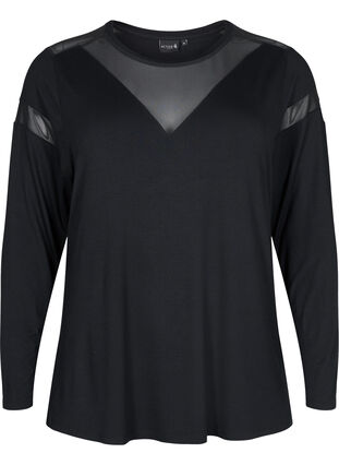 Long-sleeved viscose workout top with mesh, Black, Packshot image number 0