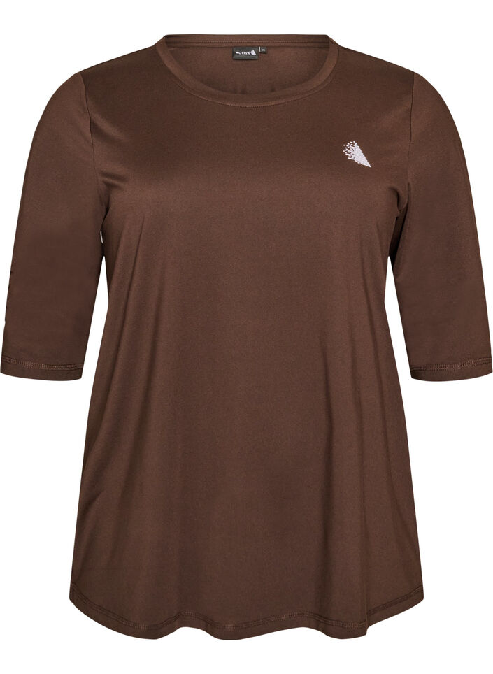 Sports top with 3/4 sleeves, Brown, Packshot image number 0