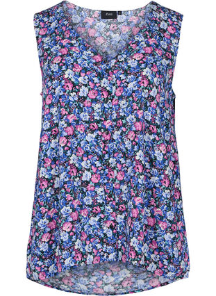 Printed viscose top with buttons, Pink blue Flower , Packshot image number 0