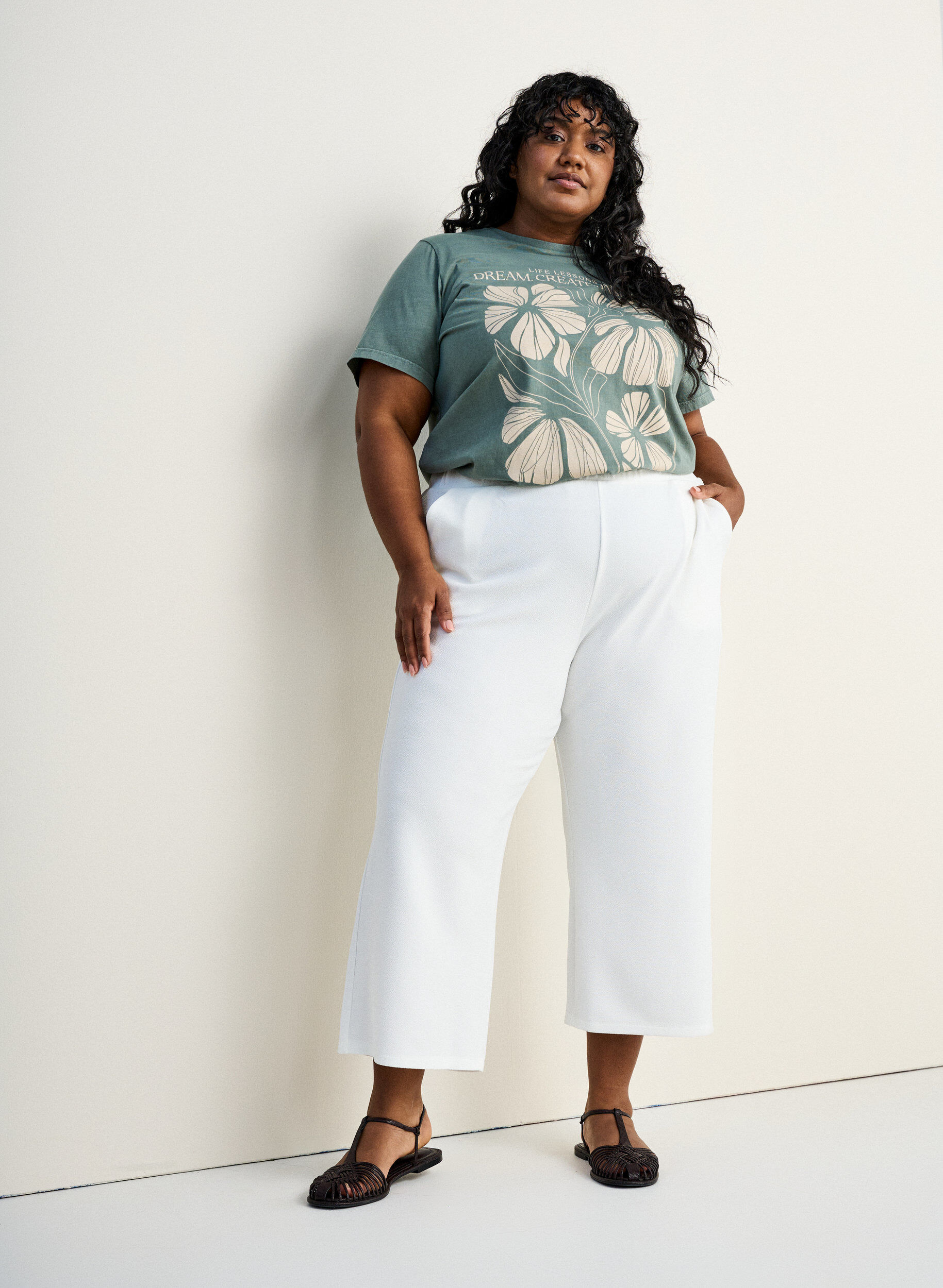 Zizzifashion Loose trousers with 7/8 length, White, Image image number 0